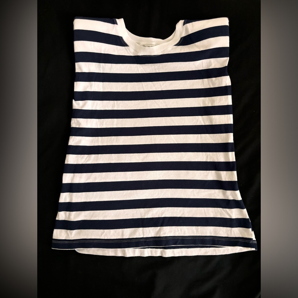 Zara Navy and White Striped Tee with padded shoulders . Size S